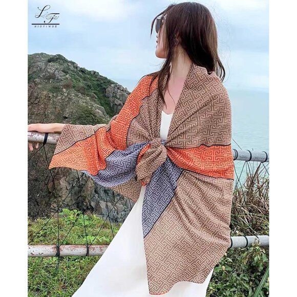 Women Silk Shawl Floral Pattern Lightweight Wrap Dress Accessory - Picture 4 of 6